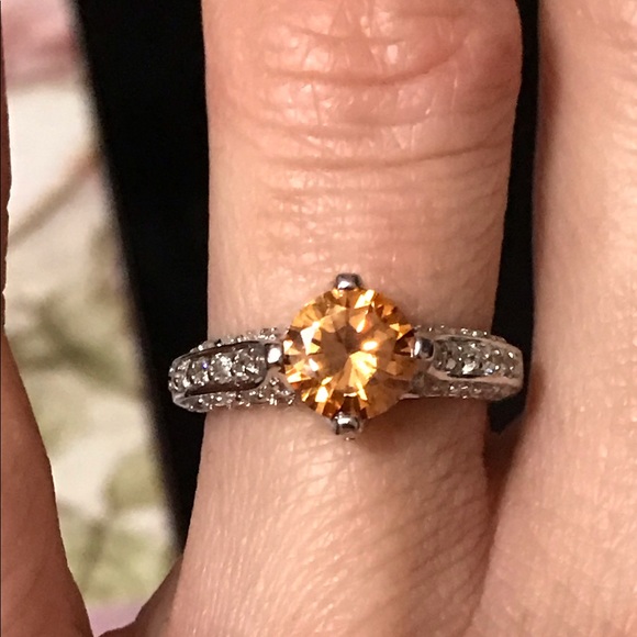 3CT Padparadscha Sapphire & Topaz Silver Ring - Picture 6 of 7